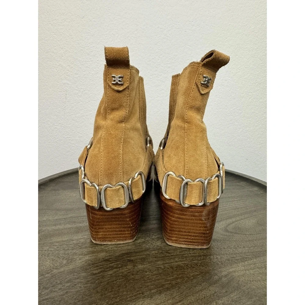 Sam Edelman Bellamie Boot Women's Size 10 Camel Suede‎ Western Harness Ankle